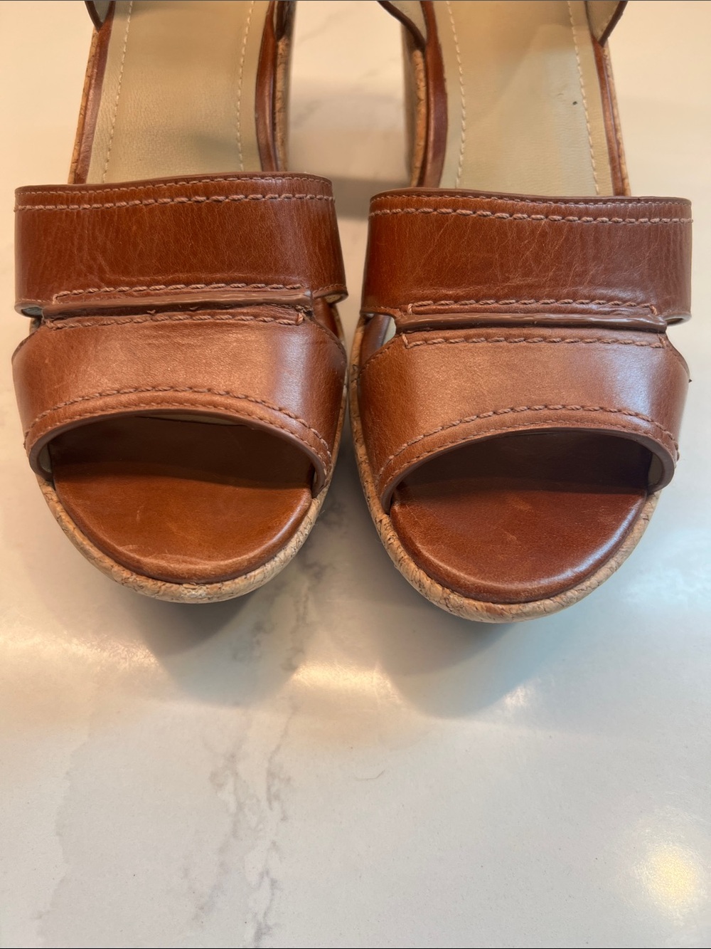 Johnston & Murphy Brown Leather Ankle-Strap Wedge Sandals - Picture 7 of 9